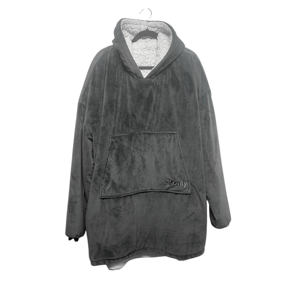 The Comfy Unisex Sherpa Lined Wearable Blanket Hoodie Sweatshirt Gray One Size